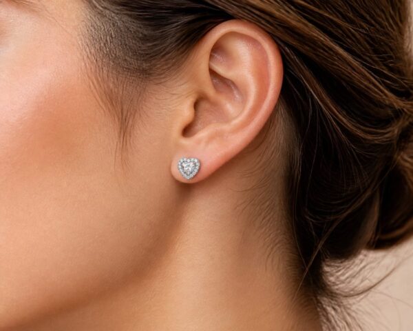Silver and Cubic Zirconia heart studs