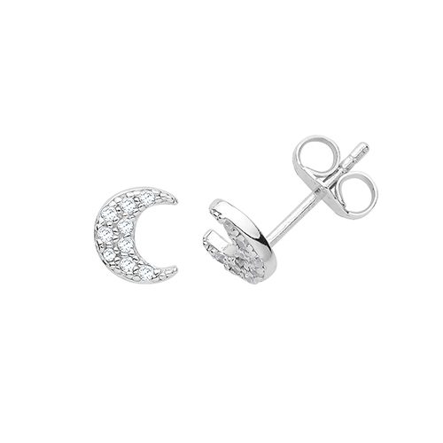 Silver and Cubic Zirconia moon studs