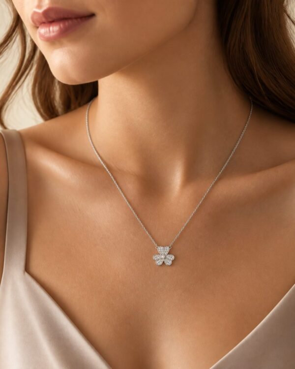 Silver and Cubic Zirconia Shamrock necklet