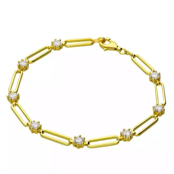 Gold Plated Silver Paperclip Link Cubic Zirconia Bracelet