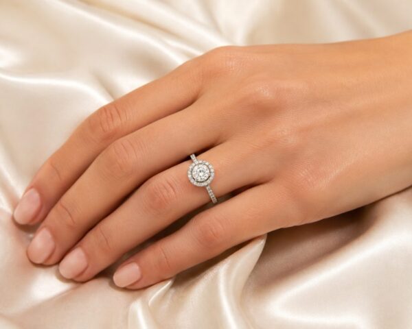 Silver Moissanite with Cubic Zirconia Accents with Open Halo Ring