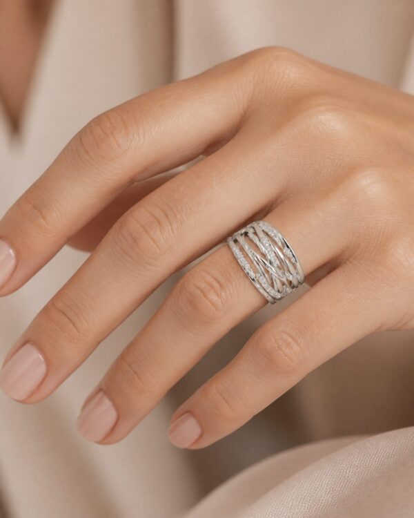 Cubic Zirconia Multi-Strand Crossover Silver Ring